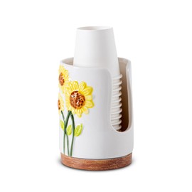 GABROC Sunflower Bathroom Cup Dispenser 3 Oz Ceramic Bathroom Cup Holder Paper Cup Holder For Bathroom Mouthwash Cup Dispenser（No Paper Cup）