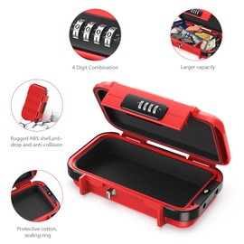 LOFICOPER Travel Safe Lock Box, Waterproof Beach Lock Box, Anti-Theft Personal Security Case with 4 Digit Resetable Code, Removable Chain, Portable Safe for Travel, Home, Office, Keys, Cash, Red