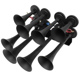 cciyu Train Air Horn 135dB Train Horn Black 8 Trumpets for Truck/Car/SUV Loud Sound Fit 12v/24v Vehicles
