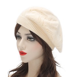 ZLYC French Beret Hat Reversible Solid Color Cashmere Warm Hat for Women Girls (Knitted Beige)