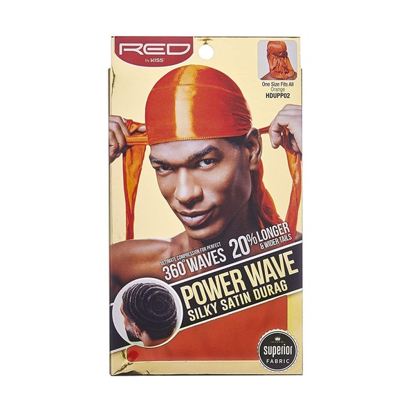 Red By Kiss Power Wave Silky Satin Durag Extra Long Tails, Orange