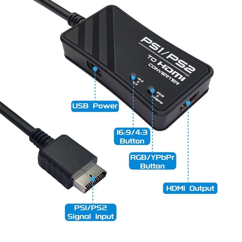 FeiEVER HDMI Adapter for PS1/PS2, PS1/PS2 to HDMI Converter, Support