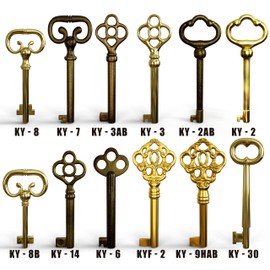 KY-12S Skeleton Key Set Reproduction Key for Antique Furniture - Cabinet Doors, Grandfather Clocks, Dresser Drawers Vintage Old Furniture