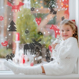 Scandi Winter Animal Window Stickers (Large) | Christmas Window Sticker | Perfect for Decorating Your Home This Christmas | Re-positionable, Removable and Reusable