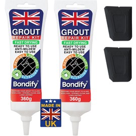 BONDIFY Waterproof Black Grout Ready Mixed, Grout Repair Kit, 360g x 2PCs, FAST DRYING, EXTRA VOLUME Anti Mould Black Tile Grout for Shower, Bathroom, Kitchen, Quick Drying Tile Gap Filler Ready Mixed