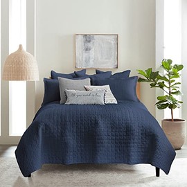 Levtex Home - Mills Waffle - Full/Queen Quilt Set - Navy Cotton Waffle - Quilt Size (88 x 92in.), Sham Size (26 x 20in.)