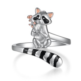 qielizhu Raccoon Ring 925 Sterling Silver Racoon Open Rings Adjustable Cute Animal Racoon Gifts for Women