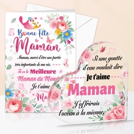 DPKOW Cadeau pour Maman Mères, Plaque Acrylique Je t'aime Maman Carte de Vœux with Enveloppe pour Fête des Mères Cadeau pour Anniversaire Noël Maman Objets de Décoration Carte Bonne Fête Maman
