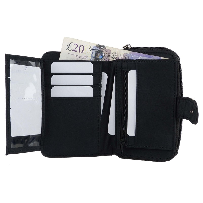 Lorenz Ladies Zip Around Purse Black