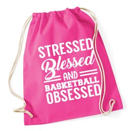Hippowarehouse Stressed Blessed And Basketball Obsessed Drawstring Cotton School Gym Bag 37cm x 46cm, 12 litres