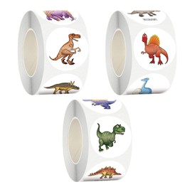 CVFRTT 3 Rolls Dinosaur Stickers, Round Stickers, Cartoon Animal Stickers for Children, DIY Notebook Skateboard Cup Decoration