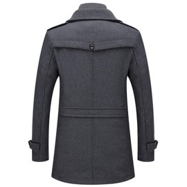 CHARTOU Men's Thermal Single Breasted Wool Blend Coat Business Peacoat with Detachable Zipper (XX-Large,Grey)