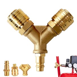 Air Hose Quick Coupling 2-Way with 2 Couplings, 1/4 Inch Thread Coating Quick Coupler Distributor, Compressed Air Coupling with Couplings, Brass Compressed Air Distributor