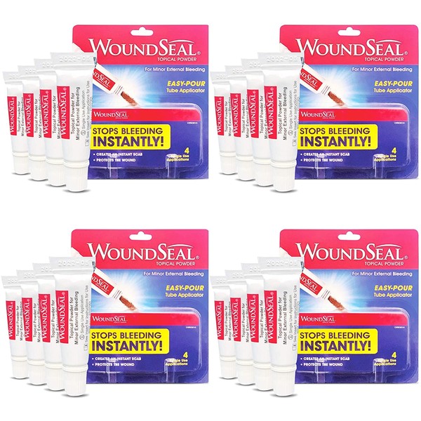 WoundSeal Powder 4 Each (Pack of 4) - Wound Care First Aid for Cuts, Scrapes and Abrasions - Stops Bleeding in Seconds Without Stitches or Bandages