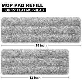 JOYMOOP - Almohadilla plana grande para fregona de microfibra, almohadillas para orejas lavables, almohadillas para orejas de repuesto para fregona, 15 pulgadas de largo, 1 paquete, color gris