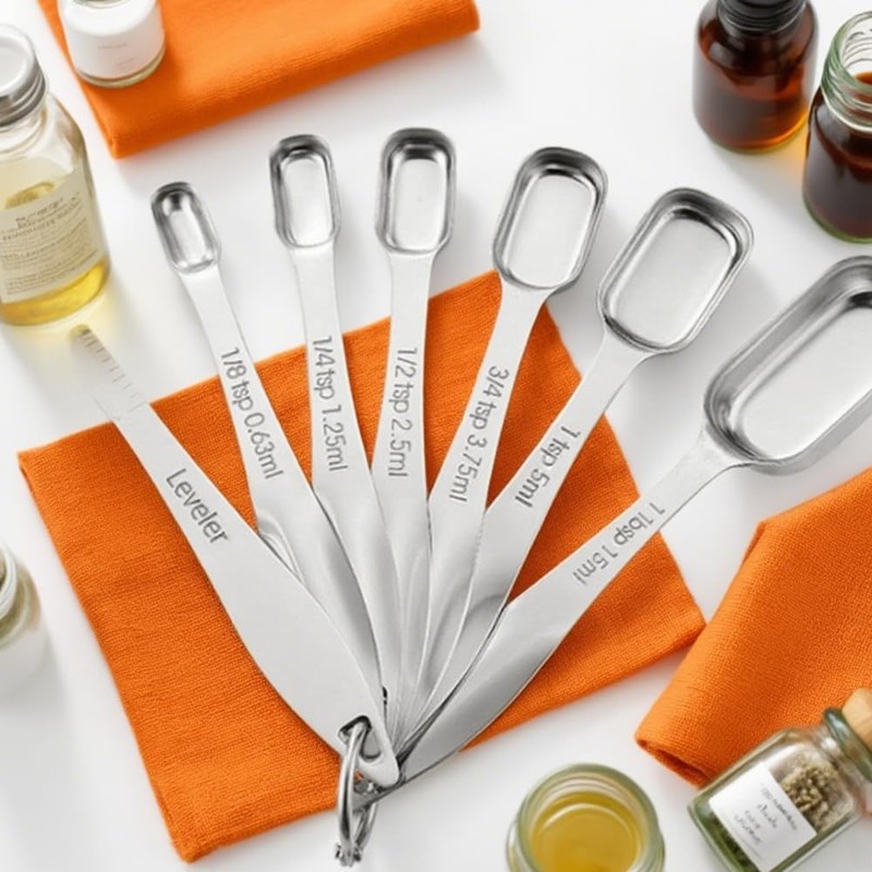 7 Piece Stainless Steel Measuring Spoon Set (18/8) with Scraper