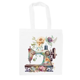 Purely Home Floral Sewing Machine Tote Bag - Vintage Craft Sewing Gifts - White Shopping Bag Accessories Present for Her