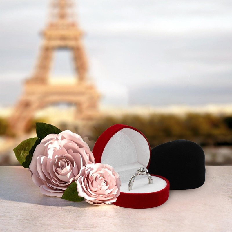 AdiStylinno 2 PCS Small Ring Boxes, Heart-shaped Velvet Engagement Wedding
