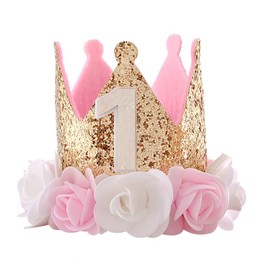 1st Birthday Hat Girl Decorations First For Baby Gifts Rose Gold Pink Crown Party One Year Old Princess