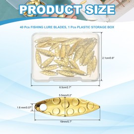 PATIKIL Fishing Lure Blades, 40 Pack 0.7" x 0.2" Round Fishing Spinner Baits Willowleaf Lure Spinner Making Part with Plastic Storage Box for Bait Accessories, Gold Tone