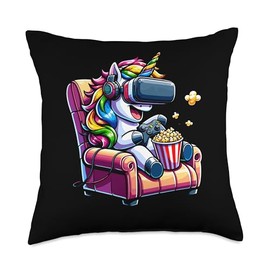 Gamer Unicorn Popcorn Gaming Chair Headphones Games Player Throw Pillow