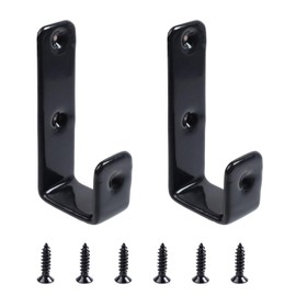 Geesatis 2 Pcs Bed Ladder Hooks Utility Hooks Hanger J Hooks Heavy Duty Metal PVC Coated for Bed Decoration Hook Tool, with Mounting Screws, Black, Inside 1"/25mm