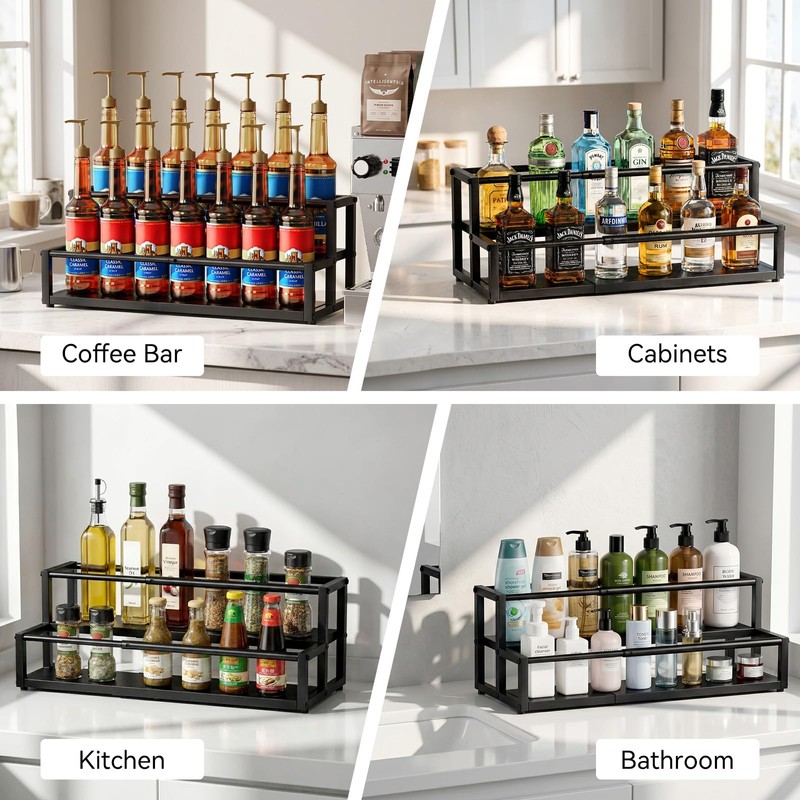 Nuovoware Expandable Coffee Syrup Organizer, 2-Tier Syrup Rack, Black