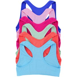 ToBeInStyle Girl’s Pack of 6 Fun Print Racerback Training Bras Top Wire-Free Non-Padded - Blue Floral Garden Dancing Princess - Small