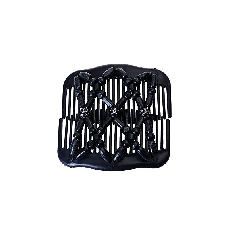 LOVEF Women Magic Hair Combs Wood Beaded Stretch Double Side