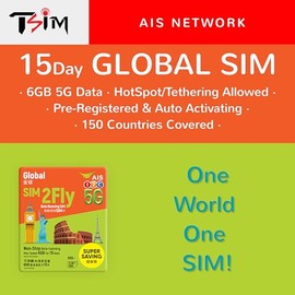 TSIM Global SIM Card | 15 Days 6GB | Now with 5G Network | Automatic Activation | 150 Countries Covered: Asia, Europe, America, Australia & Africa