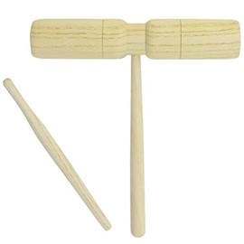 A-Star T-Bar Double Two Tone Wooden Block with Wooden Mallet Percussion Rhythm Block