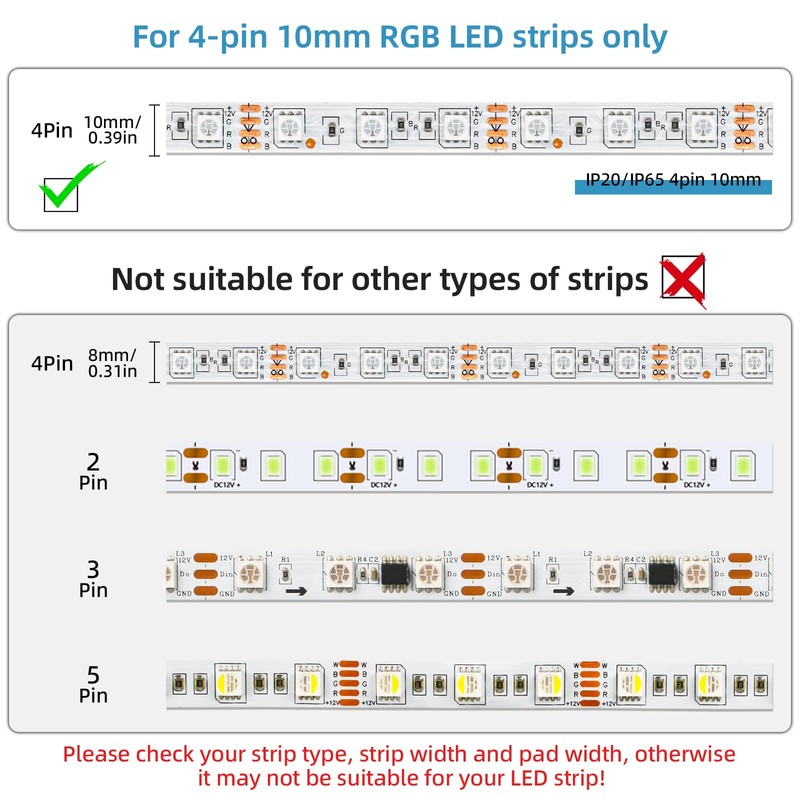 RGBZONE 4 Pin 10mm LED Strip Connector Kit 32.8ft 4