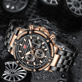 MF MINI FOCUS Business Men Watches (Chronograph/Waterproof/Luminous/Calendar/24 Hours) Big Face Stainless Steel Band Watches for Men