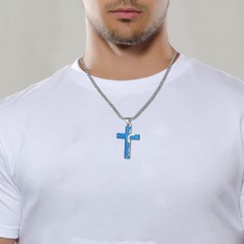 JewelryWe Men's Necklace, Stainless Steel English Bible Prayer Cross Pendant with 55 cm Chain, Silver/Gold/Black, Easter Gift, Stainless Steel, No Gemstone