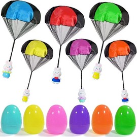 6 Pack Easter Egg Prefilled with Parachute Toys, Easter Basket Stuffers Gifts Hand Throw Flying Toys Filled with Animal Figures for Boys Girls Party Favors Egg Hunt