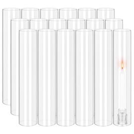 6 PCS Hurricane Candle Holder, 3" W x 16" H Open Ended Glass Candle Cylinder Sleeve, Clear Glass Cylinder Candle Holder, Open Flame Candle Chimney Tube Cover, Bottomless Cylindrical Glass