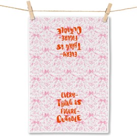 FITIE Preppy Pink Bow Floral Inspirational Kitchen Towels, Everything is Figureoutable Decorative Dish Tea Towels for Kitchen, Positive Quote Hand Towels for Bathroom Decor, 16x24 Inch