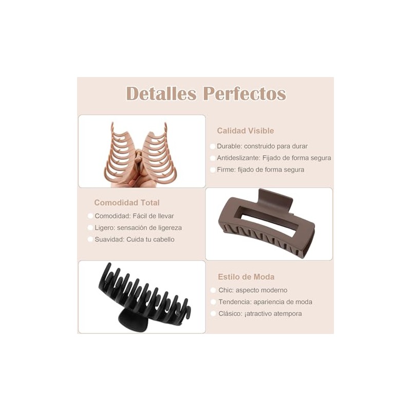 8 Pinzas Grandes para Cabello,Pinzas para Cabello Mate,Multicolor