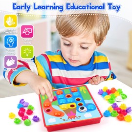 Japace Mosaik Steckspiel Kinder, Montessori Spielzeug ab 2 3 4 Jahre Steckmosaik Zuordnungsspiel-46 Steckperlen und 10 Karten, Motorikspielzeug Lernspielzeug Spiele Geschenk 2 Jahre Jungen Mädchen