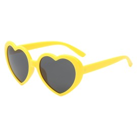 JCTAIFOO Polarised Love Heart Sunglasses Women's Vintage Fashion Oversized Heart Shape Glasses for Party Festival, Yellow/dark grey