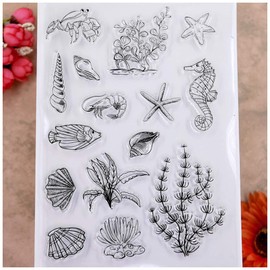 KWELLAM Ocean World Conch Seahorse Starfish Seaweed Clear Stamps for Card Making Decoration and DIY Scrapbooking