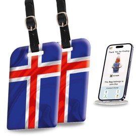 [Pack 2] tag8 Iceland Flag Smart Luggage tag |Trendy Luggage tag ID Identification | Suitcase Tag | Fashionable Digital Name tag | Airline Compliant, SITA World Tracer Code Enabled | Gift idea