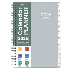 2026 Planner/Calendar - 2026 Planner Weekly and Monthly, Jan. 2026 - Dec. 2026, A5(6" x 8.4"),Grey, Planner 2026 with Tabs, Strong Twin-Wire Binding, Inner Pocket, Ideal for Office School Supplies, Enterprise