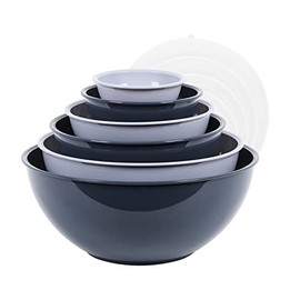 BoxedHome BPA Free Plastic Round Mixing Bowl with Lids, 12 Pack Nesting Bowls with Lids Set, Microwave and Dishwasher Safe Prep & Serving Bowls Great for Mixing, Baking, Serving (Haze Blue, 12pcs)