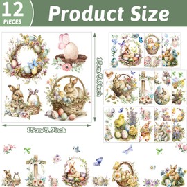 gisgfim 12 Sheets Rub on Transfers for Crafts and Furniture Easter Rub on Transfer Stickers Easter Bunny and Chickens Rub on Decals for DIY Home Garden Farmhouse Paper Wood Decoration, 5.9 x 5.9 Inch