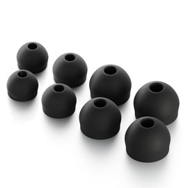 CURVD Earplug Tips Replacement Set, 4 Pairs XS/S/M/L, Noise Reduction Replacements Soft Flexible Silicone Eartips for Earplugs, Earphones & Earbuds (Black)
