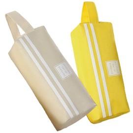 Travel Makeup Bag,Large Capacity Cosmetic Bags,Double Zipper Makeup Pouch Canvas Handbag for Men Women Storage Pouch (White+Yellow 2-piece set)