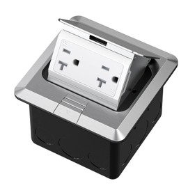 KYHSHJ Pop Up Floor Electrical Outlet Box Kit，20 Amp Stainless Steel TR Tamper-Resistant Duplex Receptacle Outlet， Corrosive Resistant Hardware，ETL Listed, Silver