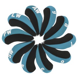 PATIKIL Golf Club Head Cover, 10 Pcs Number Golf Club Irons Covers with Hole Neoprene Driver Headcover Golf Lovers Gifts for Men Women, Light Blue/Red