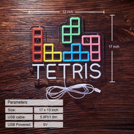 Roouneon Tetris Neon Sign for Gamer Wall Décor with Dimmable Switch LED Game Room Art Neon Signs Light